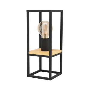 Store EGLO Lampe à poser Libertad, hauteur 35 cm, noir/bois, acier