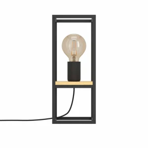 Store EGLO Lampe à poser Libertad, hauteur 35 cm, noir/bois, acier