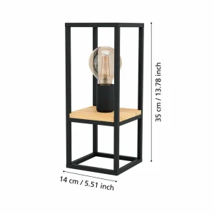 Store EGLO Lampe à poser Libertad, hauteur 35 cm, noir/bois, acier