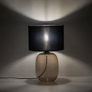 New TK Lighting Lampe à poser Melody, hauteur 48 cm, verre brun, textile noir