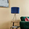 New Euluna Lampe à poser Monaco, trépied doré, velours bleu