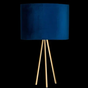 New Euluna Lampe à poser Monaco, trépied doré, velours bleu