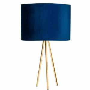 New Euluna Lampe à poser Monaco, trépied doré, velours bleu