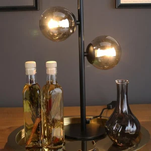 Sale Eco-Light Lampe à poser Neptune noire, 2 sphères verre fumé