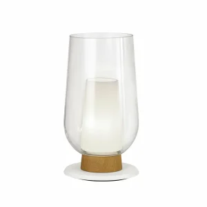Shop Mantra Iluminación Lampe à poser Nora, blanc-transparent, hauteur 33cm, verre, métal