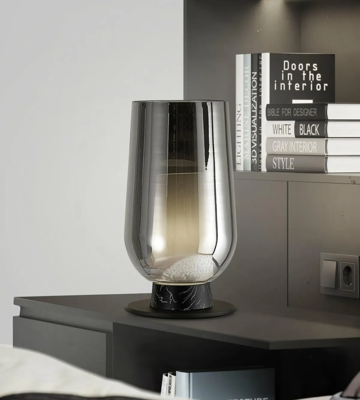 lampe__poser_nora_noirchrome_hauteur__cm_verre_mtal_0-1.webp Outlet Mantra Iluminación Lampe à poser Nora, noir-chrome, hauteur 33 cm, verre, métal