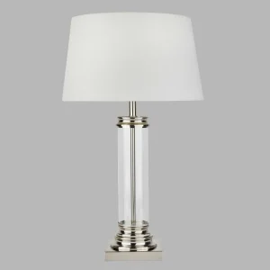 Sale Searchlight Lampe à poser Pedestal, argentée abat-jour crème