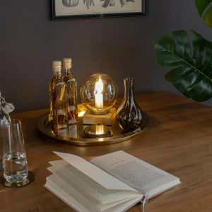 Outlet Eco-Light Lampe à poser Pluto, dorée, sphère en verre, crème