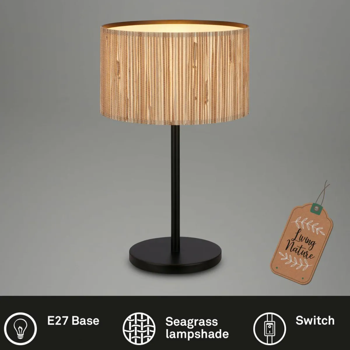 Outlet Briloner Lampe à poser Slama, couleur naturelle, algues marines, hauteur 42 cm