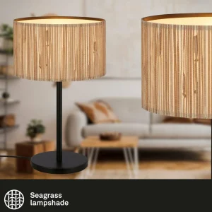 Outlet Briloner Lampe à poser Slama, couleur naturelle, algues marines, hauteur 42 cm