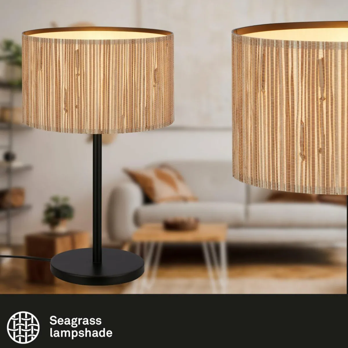 Outlet Briloner Lampe à poser Slama, couleur naturelle, algues marines, hauteur 42 cm