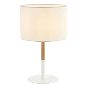 Store Zambelis Lampe à poser tissu 20215 métal/bois clair blanche