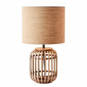 Cheap Brilliant Lampe à poser Woodrow en bambou abat-jour en tissu