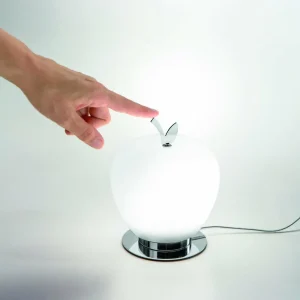 Best Sale Fabas Luce Lampe de table LED Wendy, blanc/chrome, forme de pomme, verre, intensité