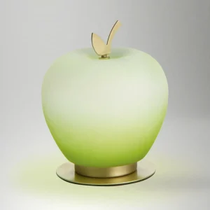 New Fabas Luce Lampe de table LED Wendy, vert/laiton, forme de pomme, verre, intensité