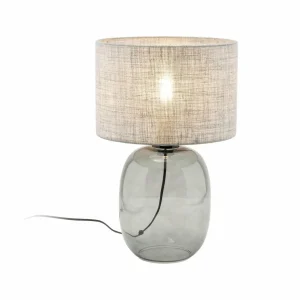 Outlet TK Lighting Lampe de table Melody, hauteur 48 cm, verre gris fumé, textile graphite