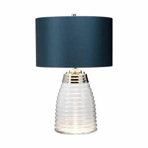 Outlet Quintiesse Lampe de table Milne verre/tissu bleue