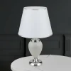 Store ORION Lampe de table Ovum, blanc/chrome, hauteur 48 cm, céramique/chintz