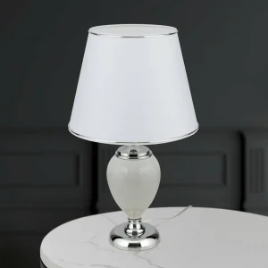 Store ORION Lampe de table Ovum, blanc/chrome, hauteur 48 cm, céramique/chintz