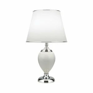 Store ORION Lampe de table Ovum, blanc/chrome, hauteur 48 cm, céramique/chintz