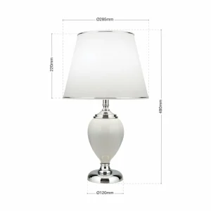 Store ORION Lampe de table Ovum, blanc/chrome, hauteur 48 cm, céramique/chintz