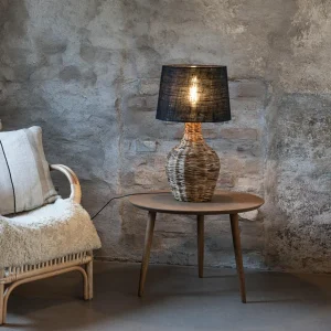 Fashion Markslöjd Lampe de table Paglia, naturel/noir, rotin/jute, hauteur 58 cm