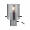 Hot Brilliant Lampe de table Riffelini, hauteur 22 cm, gris fumé, verre