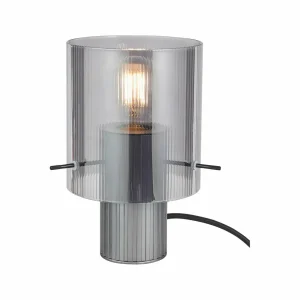 Hot Brilliant Lampe de table Riffelini, hauteur 22 cm, gris fumé, verre