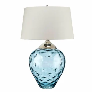 Shop Quintiesse Lampe de table Samara, Ø 51 cm, bleu, tissu, verre, à 2 lampes