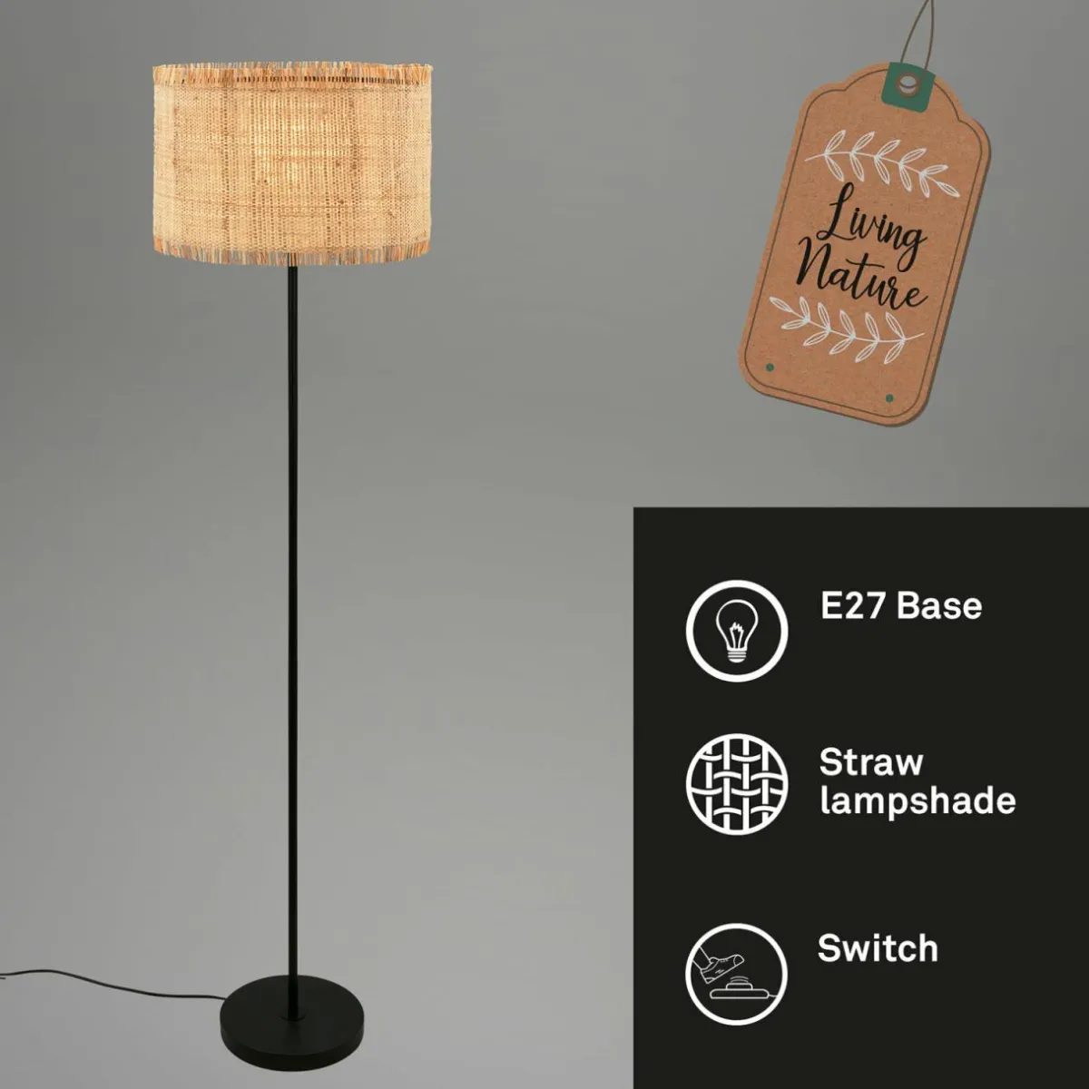 lampe_sur_pied_borra_naturel_mtal_paille_e_3.webp New Briloner Lampe sur pied Borra, naturel, métal, paille, E27