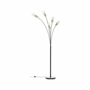 New Brilliant Lampe sur pied Glasini, hauteur 200 cm, gris fumé, 5 lampes, verre