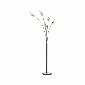 New Brilliant Lampe sur pied Glasini, hauteur 200 cm, gris fumé, 5 lampes, verre