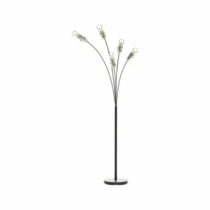 New Brilliant Lampe sur pied Glasini, hauteur 200 cm, gris fumé, 5 lampes, verre