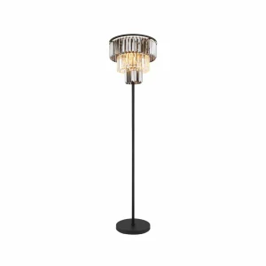 New Globo Lampe sur pied Naxis, noir/gris fumée, hauteur 160 cm, cristal