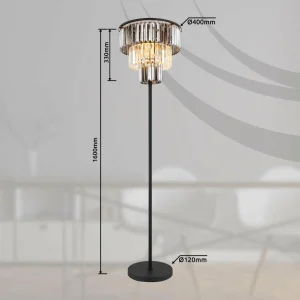 New Globo Lampe sur pied Naxis, noir/gris fumée, hauteur 160 cm, cristal