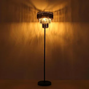 New Globo Lampe sur pied Naxis, noir/gris fumée, hauteur 160 cm, cristal