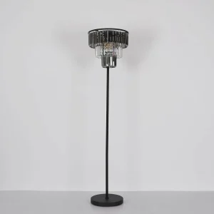 New Globo Lampe sur pied Naxis, noir/gris fumée, hauteur 160 cm, cristal