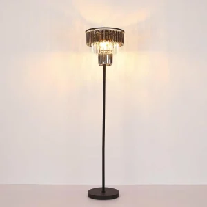 New Globo Lampe sur pied Naxis, noir/gris fumée, hauteur 160 cm, cristal