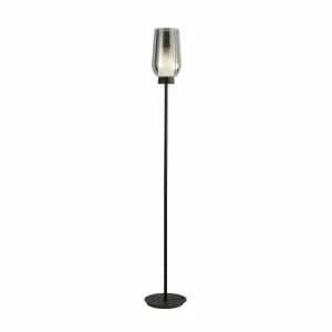 Hot Mantra Iluminación Lampe sur pied Nora, noir-chrome, métal, verre