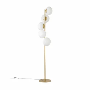 Shop Eco-Light Lampe sur pied Ripple, doré/opale, à 5 lampes