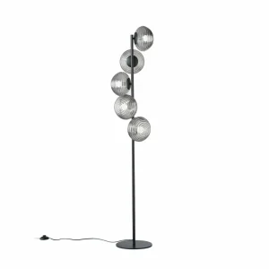 Outlet Eco-Light Lampe sur pied Ripple, noir/gris fumée, 5 lampes, verre