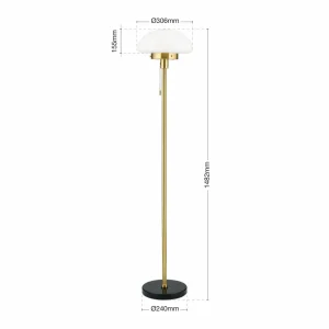 Fashion ORION Lampe sur pied Sparta, noir/laiton, verre, marbre, 148 cm