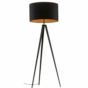 Cheap Domiluce Lampe sur pied Tago, trépied, abat-jour noir/doré