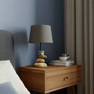 Cheap ONLI Lampe Vera, abat-jour tissu et décor pierre, 38 cm