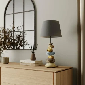 Cheap ONLI Lampe Vera, abat-jour tissu et décor pierre, 55 cm