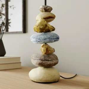 Cheap ONLI Lampe Vera, abat-jour tissu et décor pierre, 55 cm