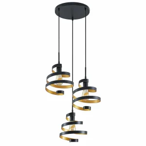 Sale Lindby Colten suspension, Ø 50 cm, 3 lampes, noir, or
