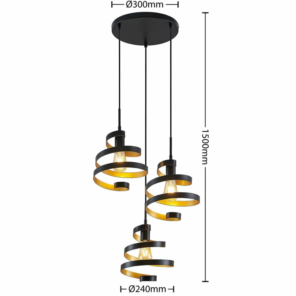 lindby_colten_suspension___cm__lampes_noir_or_1.webp Sale Lindby Colten suspension, Ø 50 cm, 3 lampes, noir, or