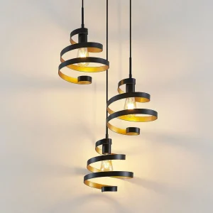 Sale Lindby Colten suspension, Ø 50 cm, 3 lampes, noir, or