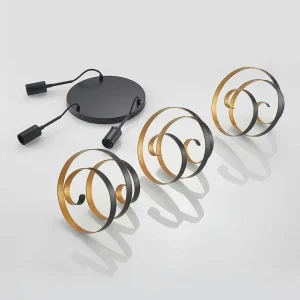 Sale Lindby Colten suspension, Ø 50 cm, 3 lampes, noir, or
